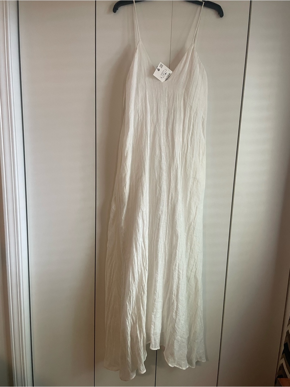 Zara NWT  White V-Neck Maxi Linen Slip Dress with Spaghetti Straps